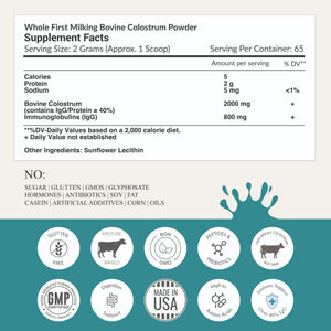 Pure Bovine Colostrum Powder – 40% IgG, 65 Servings