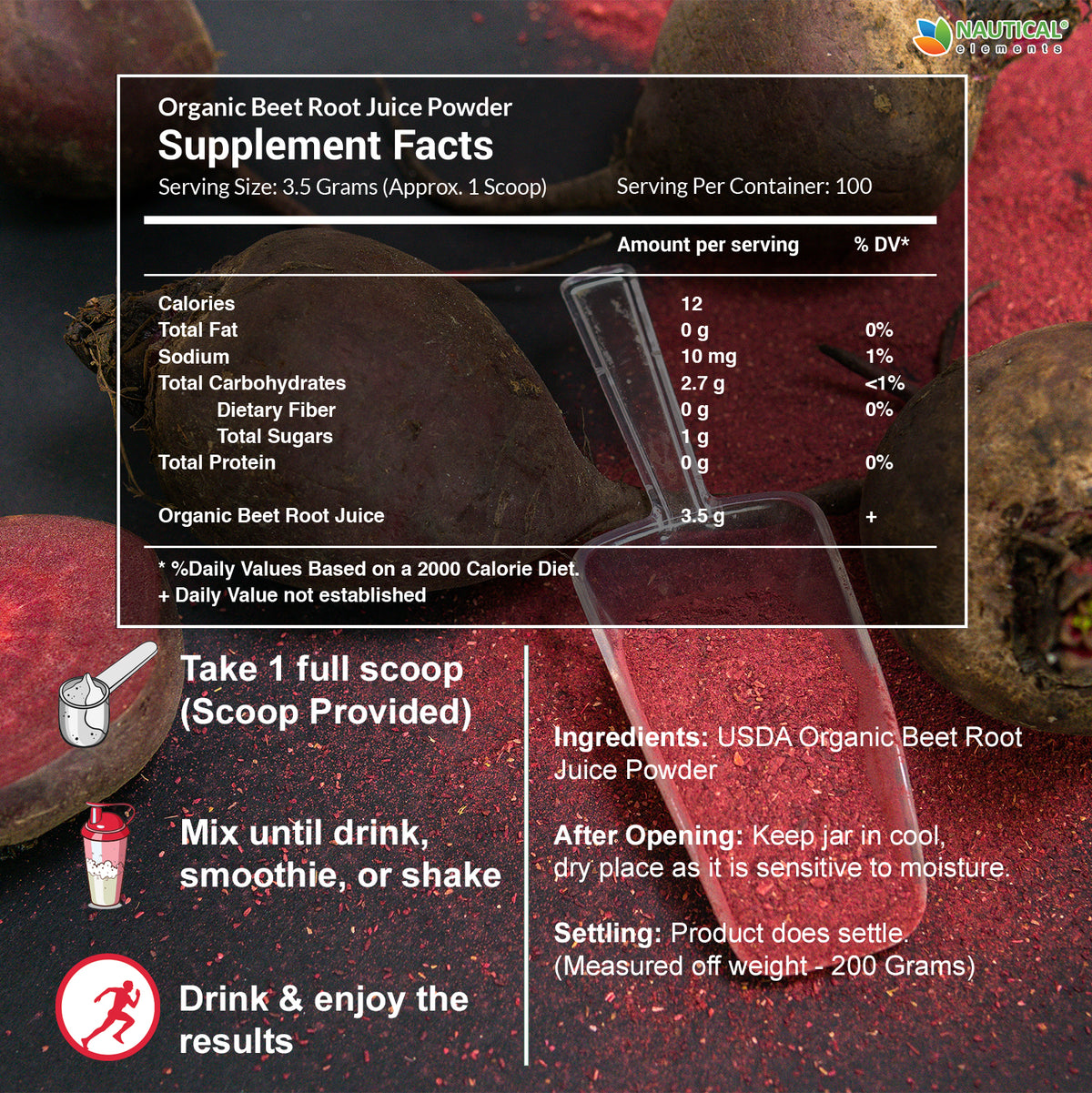 Boot Root Powder BEET ROOT JUICE POWDER - 100 Servings - Nautical Elements